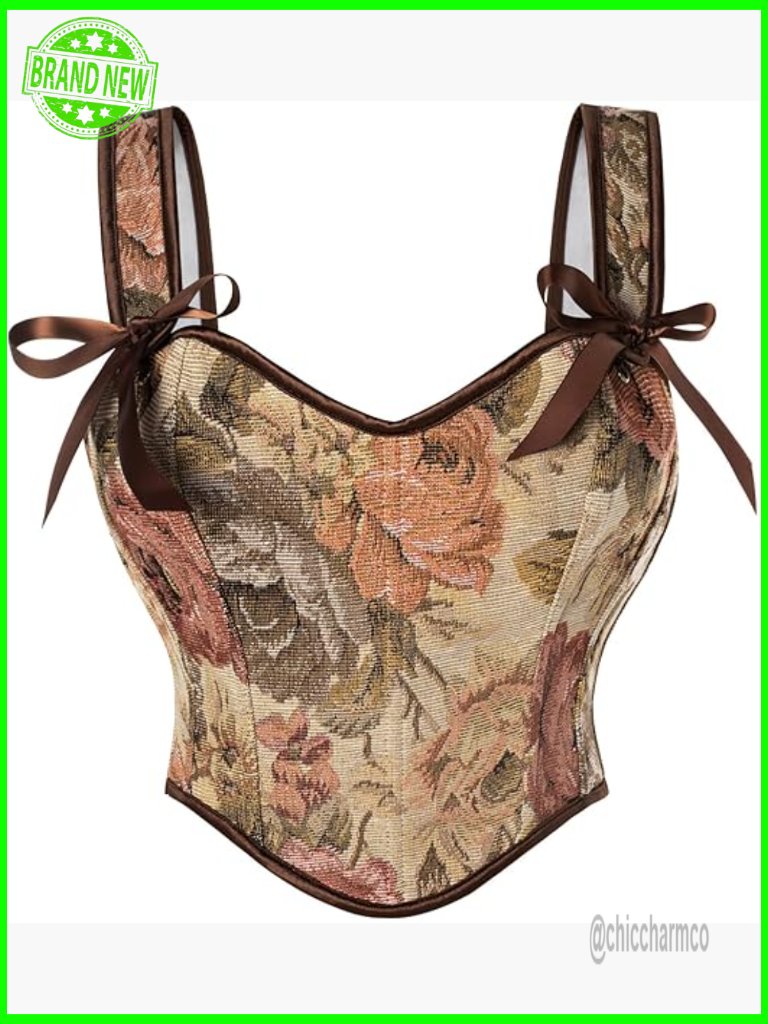 Corset Tops For Women Sweetheart Neckline Fishbone Bodice Floral With Zipper